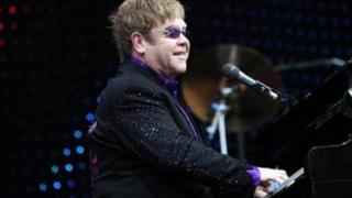 Sir Elton John on stage in Blackpool
