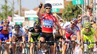 Britain's world champion Mark Cavendish winning the 13th stage of the Giro d'Italia in May