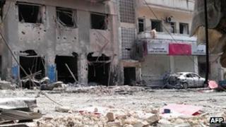 Damage to buildings in central city of Homs. 19 June 2012