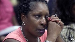 Elaine Riddick listens to North Carolina State Representative Larry Womble plea for the passage of a measure to compensate victims of sterilisation 22 May 2012