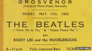 A Beatles ticket for the Grosvenor, Norwich, in 1963