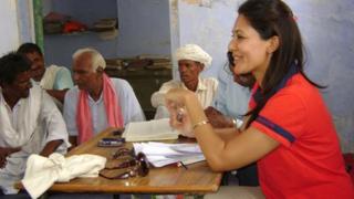 Chhavi Rajawat chairing the village council meeting in Soda
