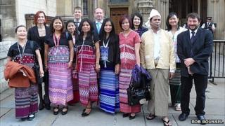 Rob Roussel (right), Burmese exiles and Burma Campaign staff