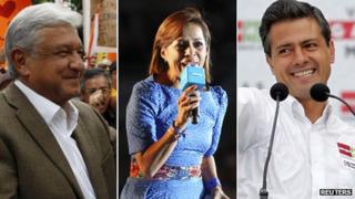 Andres Manuel Lopez Obrador )left), Josefina Vazquez Mota (centre), Enrique Pena Nieto (right)