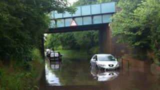Cars stuck in floods at Albrighton
