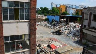 Derelict building and rubble