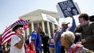 Supporters outside the US Supreme Court Washington DC 28 June 2012