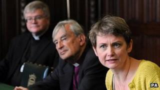 Shadow home secretary Yvette Cooper, former Bishop of Oxford Lord Harries and Dean of St Albans Dr Jeffrey John