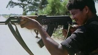 Sri Lanka Tamil rebel with assault rifle (file photo from 1991)