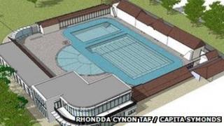 Darlun artist o sut y byddai'r lido yn edrych wedi'r gwaith
