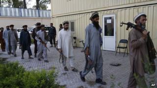 Former Taliban militants who are now part of the Afghan government's peace reconciliation programme, 18 July