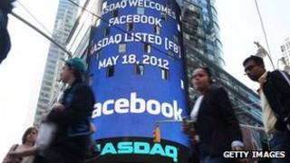 Facebook notice on Nasdaq display