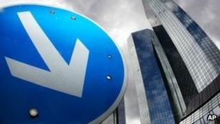 Road sign outside Deutsche Bank's headquarters in Frankfurt