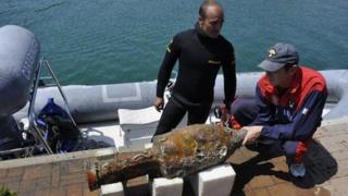 Part of the police diving team with a recovered amphora