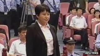 Gu Kailai in court (still image of Chinese CCTV 9 August 2012)