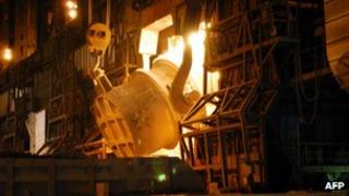 A photo of a converter process at Nippon Steel's plant in Japan