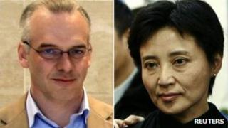 A combination photograph shows British businessman Neil Heywood, left, at an Aston Martin dealership in Beijing in May 26, 2010 and Gu Kailai, wife of China's former Chongqing Municipality Communist Party Secretary Bo Xilai, at a mourning for her father-in-law Bo Yibo, in Beijing on 17 January, 2007