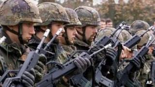 Soldiers of the German army undergoing training (File)