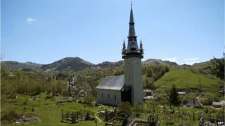 A Greco-Catholic church in the western Romanian town of Rosia Montana, threatened by a Canadian mining project is