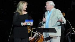 Kirsty Young and Sir David Attenborough at the Desert Island Discs Prom. © BBC/Chris Christodoulou