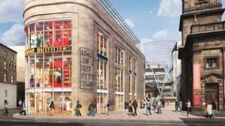 An impression of Trinity Leeds from Boar Lane