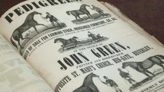 A 19th century poster with images of horses