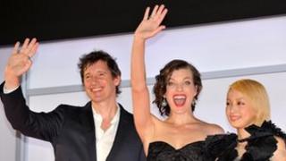Paul W S Anderson, Milla Jovovich and Mika Nakashima