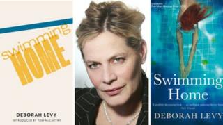 Deborah Levy with Swimming Home novel covers