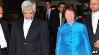 Saeed Jalili and Catherine Ashton in Istanbul (19 September 2012)