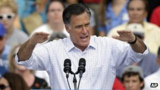 Mitt Romney during a campaign rally at the Ringling Museum of Art 20 September 2012