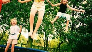 Trampolining children