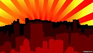 Sunset on a city illustration