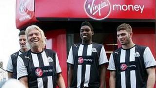 Richard Branson and Newcastle players show off Virgin Money sponsorship