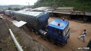 Traffic stopped at Noe, near Ivory Coast's border with Ghana. 24 Sept 2012