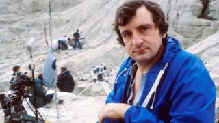 Douglas Adams on the set of the TV series of Hitchhiker's Guide To The Galaxy