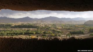 View of Bamiyan from gallery above remains of the small Buddha