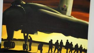 Painting of the Vulcan Bomber and the 14 people from the Vulcan to the Sky trust