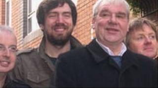 Terri Hooley (third left) with members of the Undertones and Gary Lightbody of Snow Patrol
