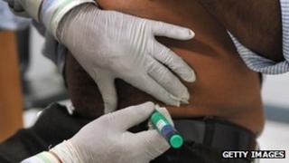 Injection with insulin