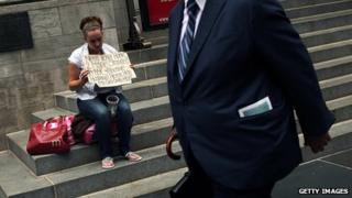 Woman begging in NY