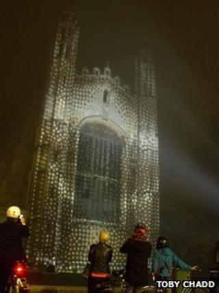 Light show at King's College, Cambridge