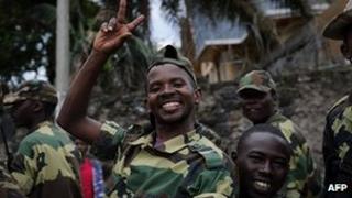 M23 soldiers celebrate in streets of Goma. 20 Nov 2012