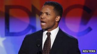 Jesse Jackson Jr speaks at 2008 Democratic National Convention in Denver, Colorado 25 August 2008