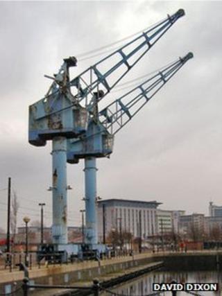 Blue cranes at Salford Quays