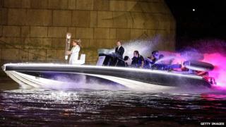 David Beckham driving a speedboat on the River Thames