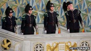 Norwegian soldiers at ceremony, Oslo City Hall - file pic