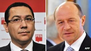 Prime Minister-designate Victor Ponta (left) and President Traian Basescu. File photo