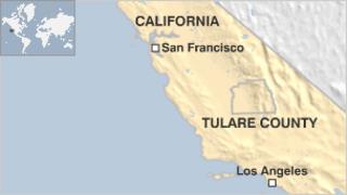 Map of California showing Tulare County