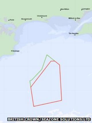 A map of showing the original proposed boundary in green, and the new proposed boundary in red
