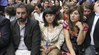 Susana Trimarco (centre) hears the verdict in the case
